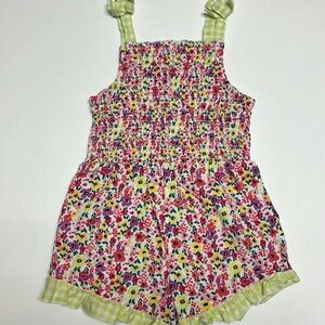 Wonder Nation Floral & Yellow Checkered Sleeveless Smocked Romper, Girls Size 2T